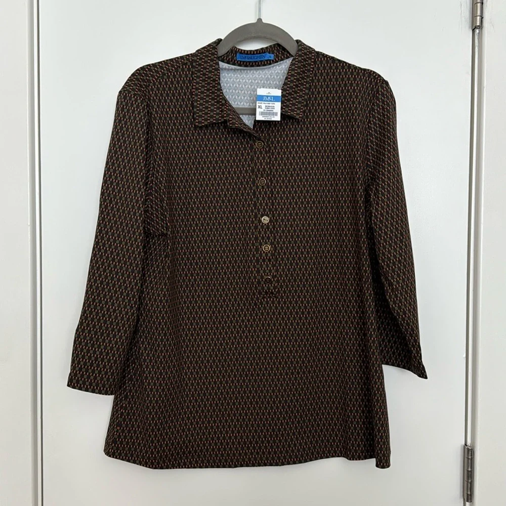 NWT J. McLaughlin Court Polo Knot Top Brown/Olive Rubiks Check Size XL - Picture 3 of 4
